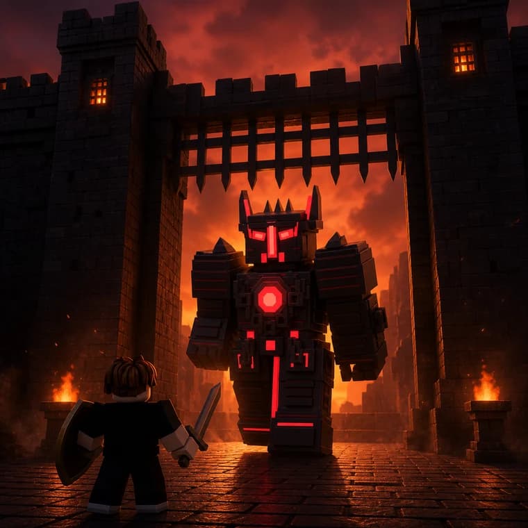 A lone adventurer faces a crimson boss in the same gateway