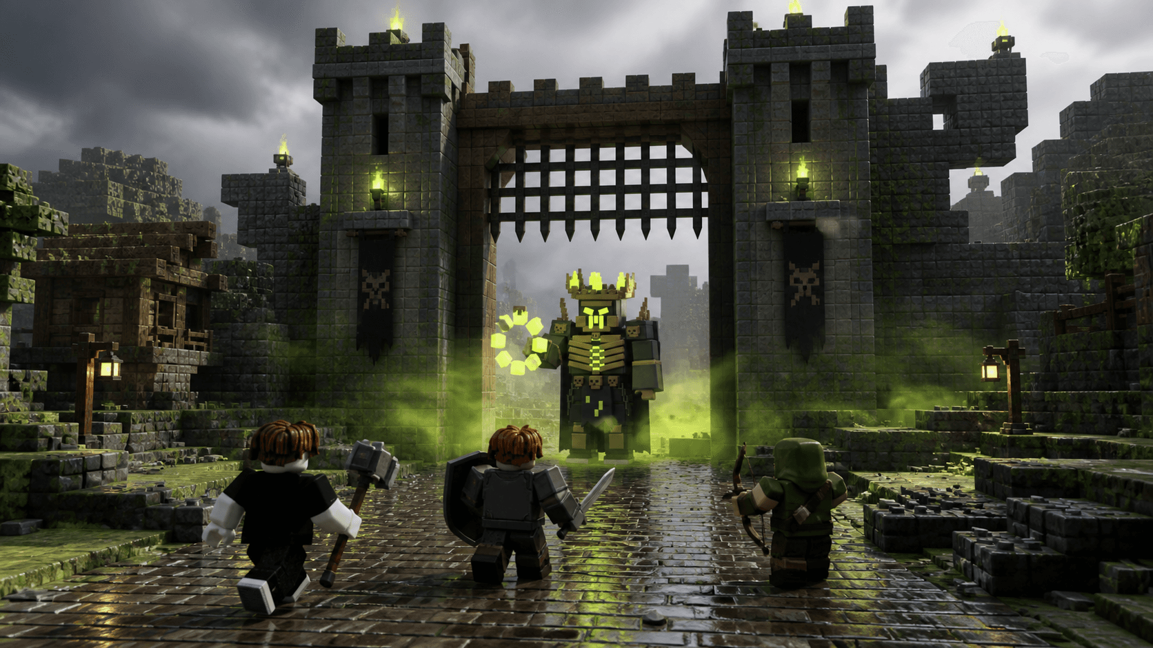 Three adventurers confront the Plague Overlord
